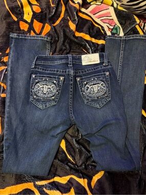 Grace in La Embroidered Dark Blue Women’s Jeans
